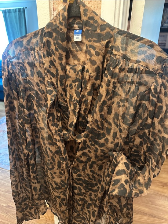 Tops - Sheer Leopard Print Button-Up Blouse